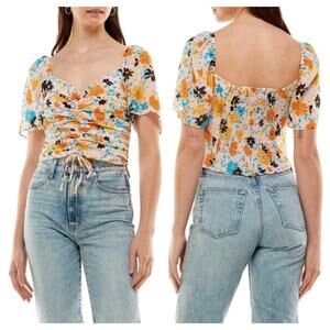 WAYF Secrets Kept Pink Floral Ruched Crop Top Extra Large NWOT